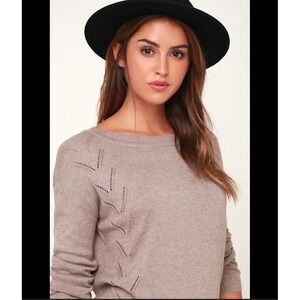 Lulus Taupe Chevron Cutout Knit Sweater Long Sleeve Casual Chic